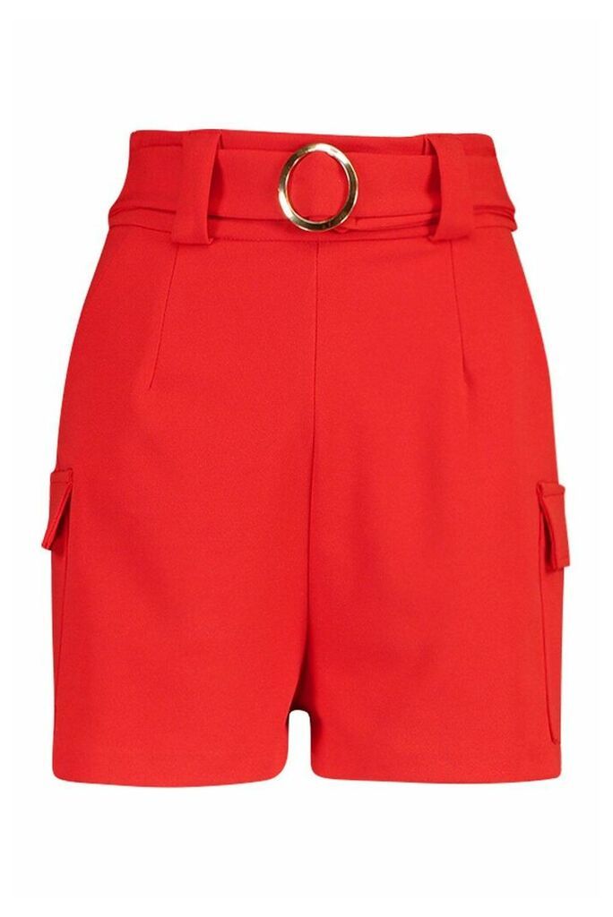 Womens Gold O Ring Pocket Side Shorts - red - 14, Red