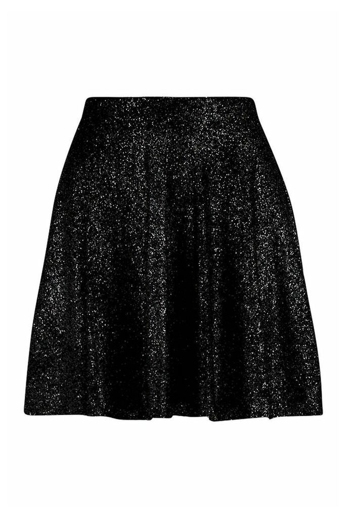 Womens Glitter Mini Skater Skirt - black - 8, Black
