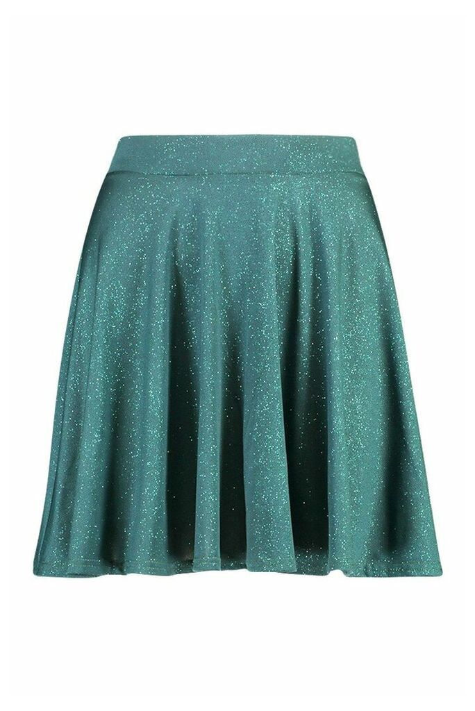 Womens Glitter Mini Skater Skirt - green - 8, Green