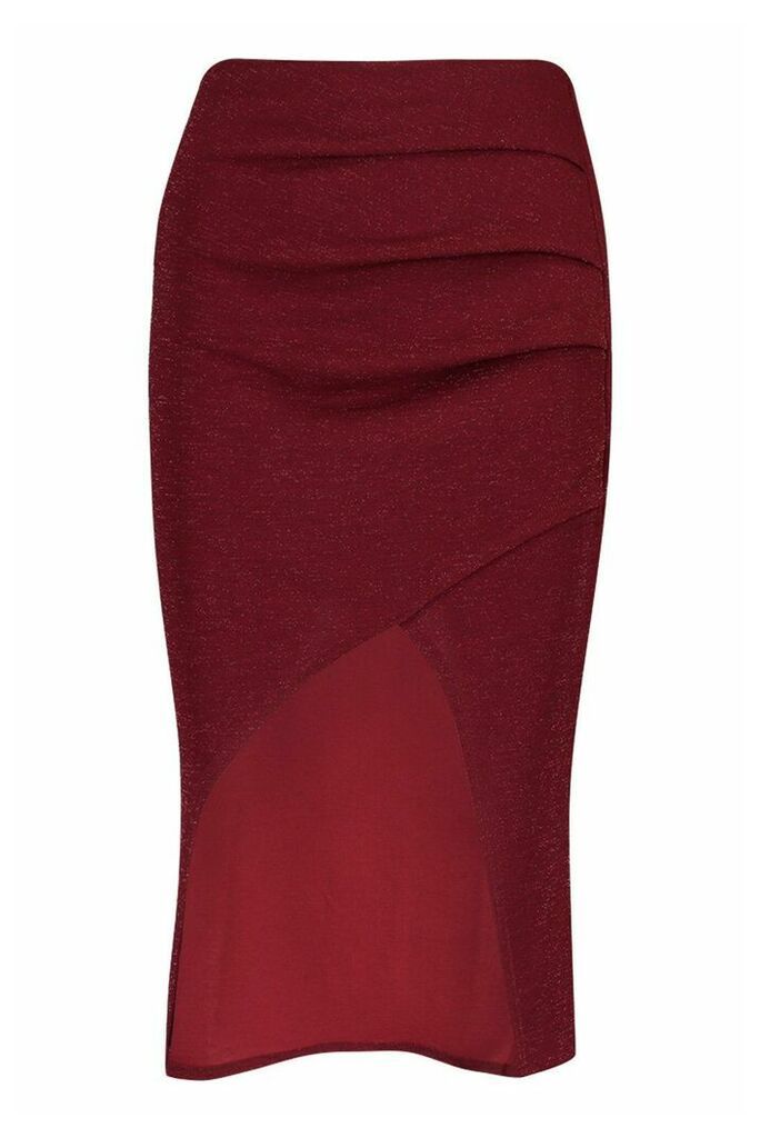 Womens Sparkle Pleated Wrap Midi Skirt - Red - 12, Red