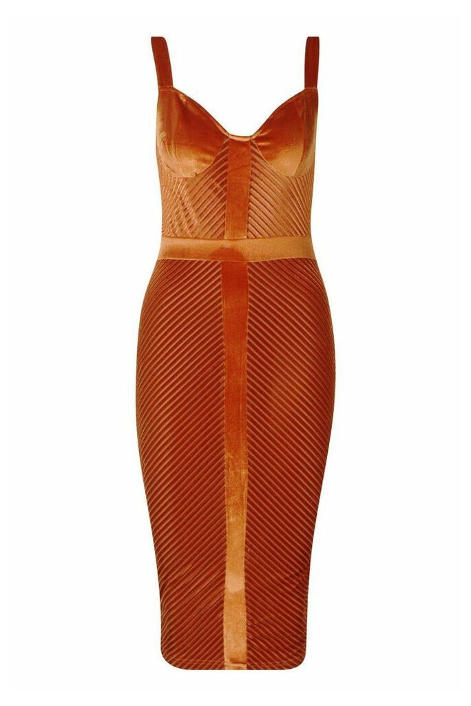 Womens Velvet Panelled Midi Dress - Orange - 8, Orange