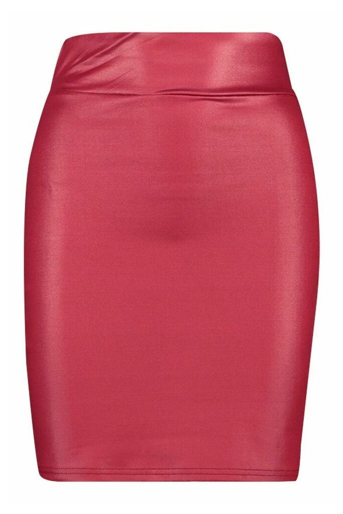 Womens Wet Look Highwaist Mini Skirt - Red - 14, Red
