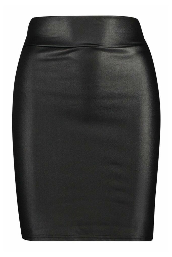 Womens Wet Look Highwaist Mini Skirt - Black - 16, Black