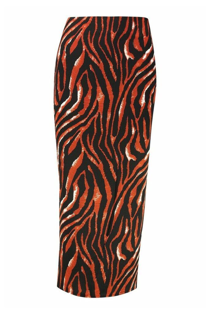 Womens Tiger Full Woven Midi Skirt - orange - 12, Orange