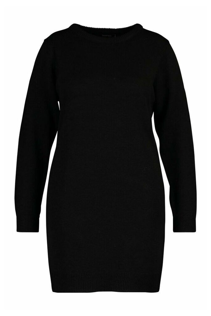Womens Plus Crew Neck Long Sleeve Dress - black - 20, Black