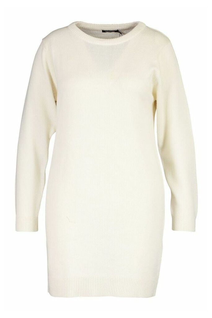Womens Plus Crew Neck Long Sleeve Dress - White - 22, White