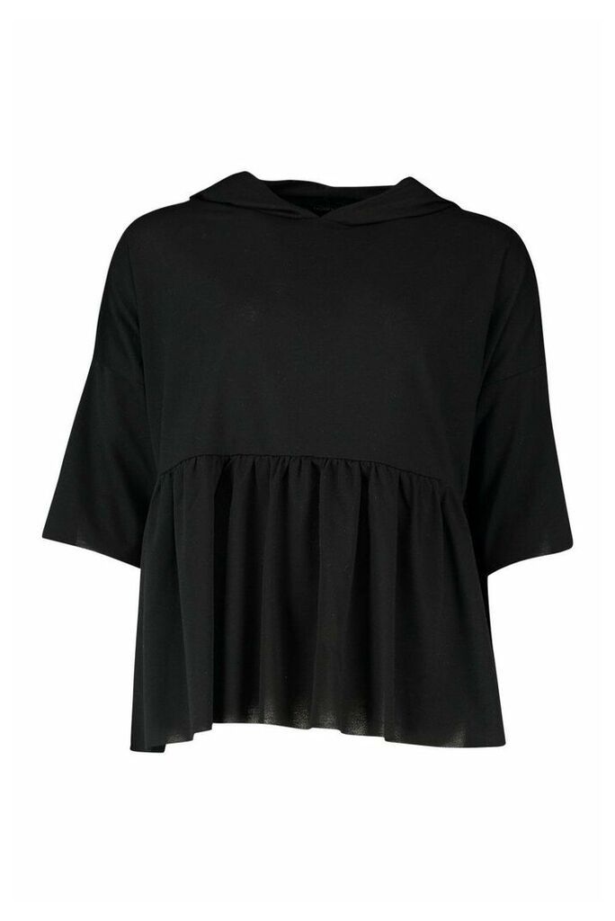 Womens Hooded Peplum Sweatshirt - black - 10, Black