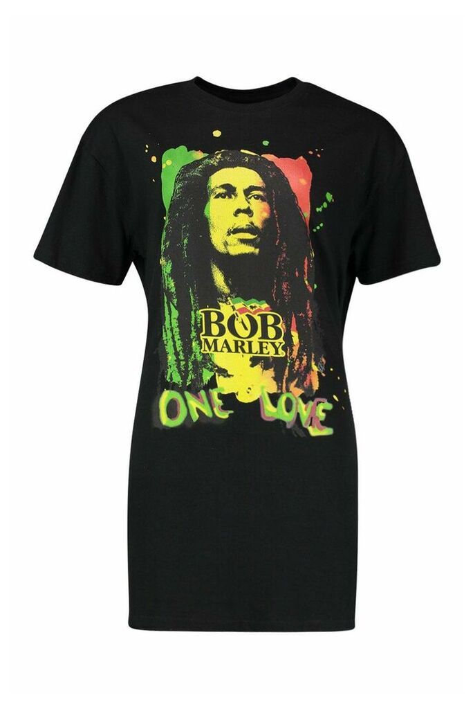 Womens Bob Marley Licensed T-Shirt Dress - black - 14, Black