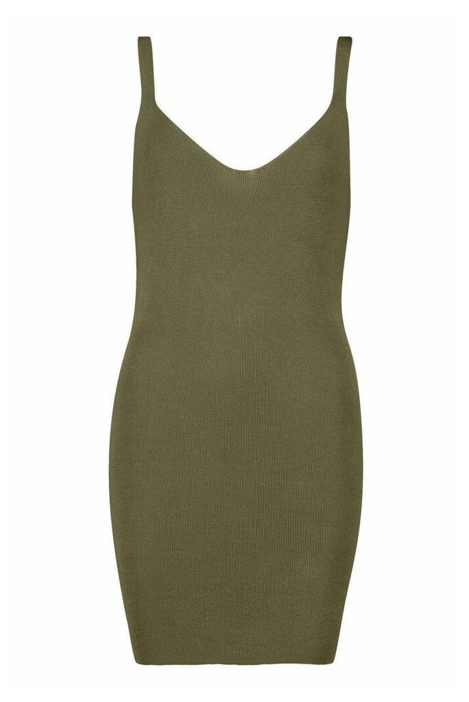 Womens Premium Knitted Cupped Mini Bodycon Dress - green - L, Green