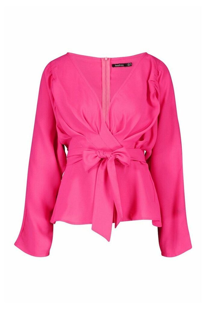 Womens Pleat Detail Wrap Blouse - Pink - 6, Pink
