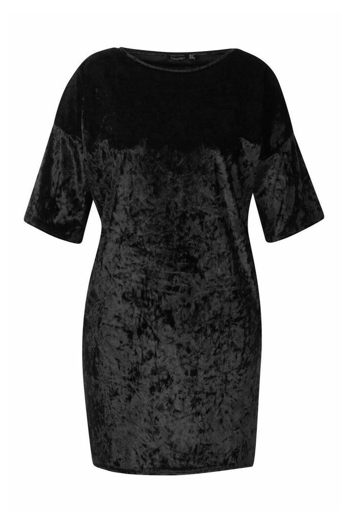 Womens Plus Oversized Crushed Velvet T-Shirt Dress - black - 26, Black