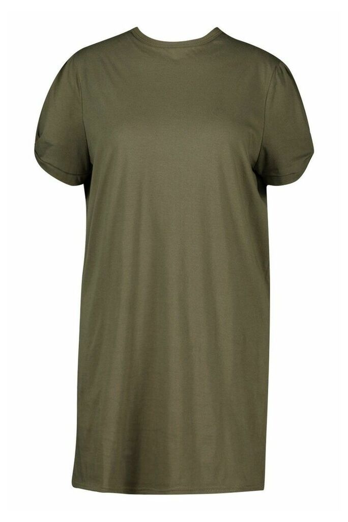 Womens Plus Ruched Knot Puff Sleeve T-Shirt Dress - green - 28, Green