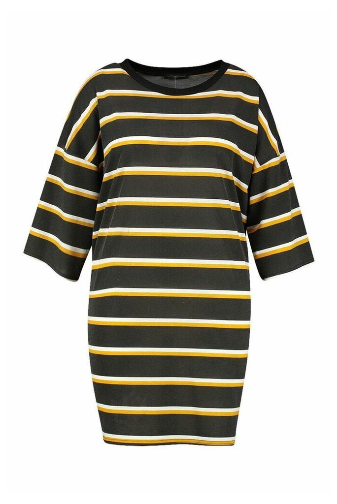 Womens Plus Striped Ringer T-Shirt Dress - black - 16-18, Black