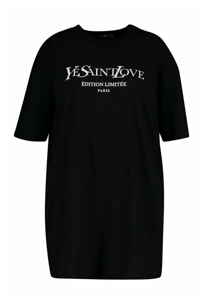 Womens Plus Ye Saint Oversized Slogan T-Shirt Dress - black - 16, Black