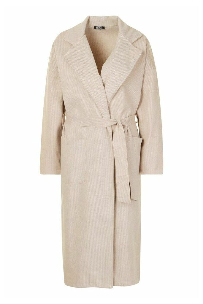 Womens Tonal Check Belted Wool Look Coat - beige - 10, Beige