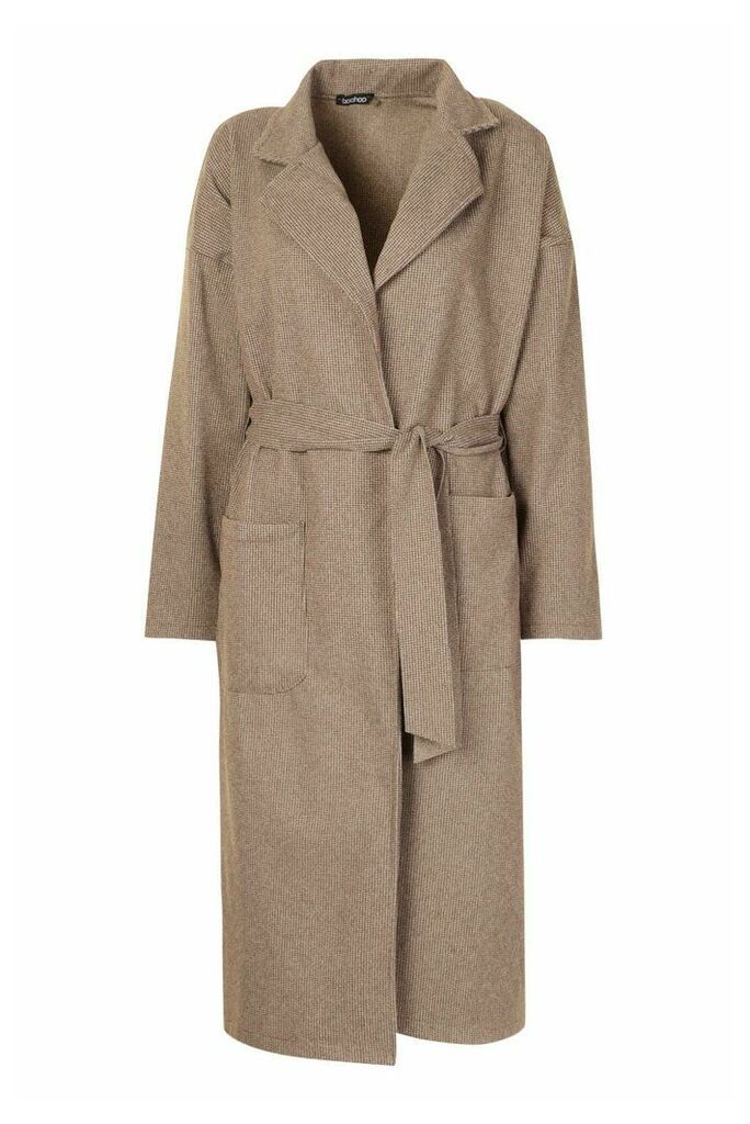 Womens Tonal Check Belted Wool Look Coat - brown - 12, Brown