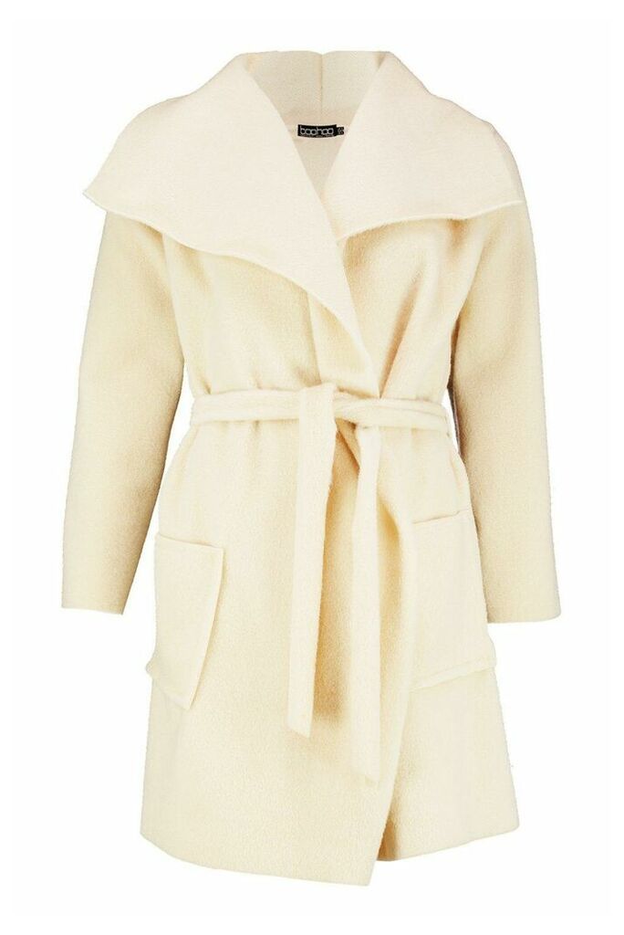 Womens Brushed Wool Look Belted Coat - white - 12, White