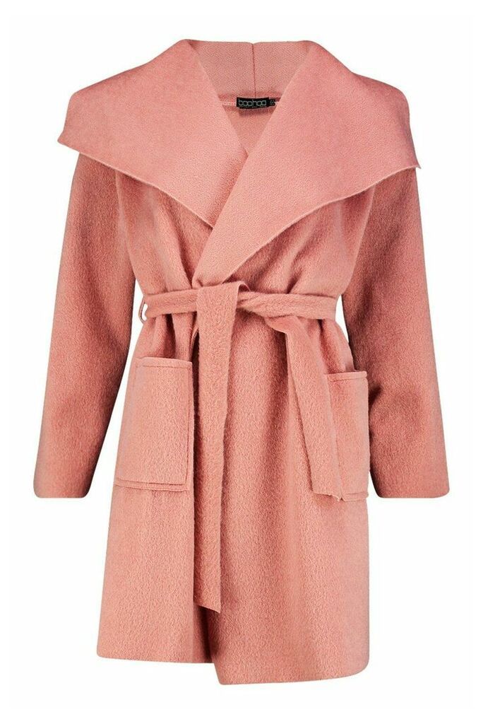Womens Brushed Wool Look Belted Coat - pink - 10, Pink