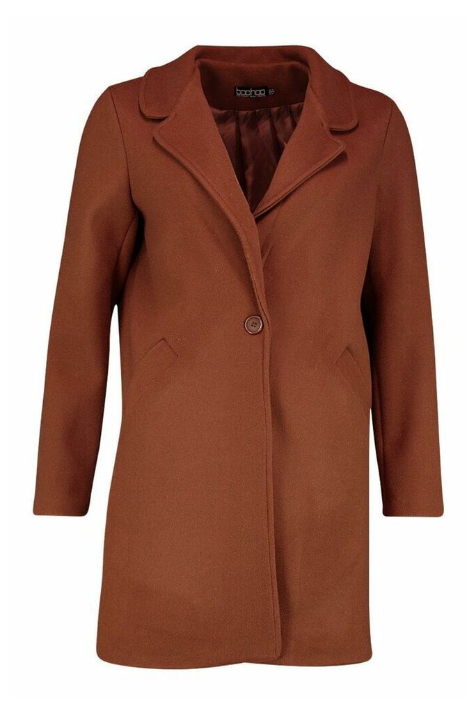 Womens Tailored Wool Look Coat - Brown - 10, Brown