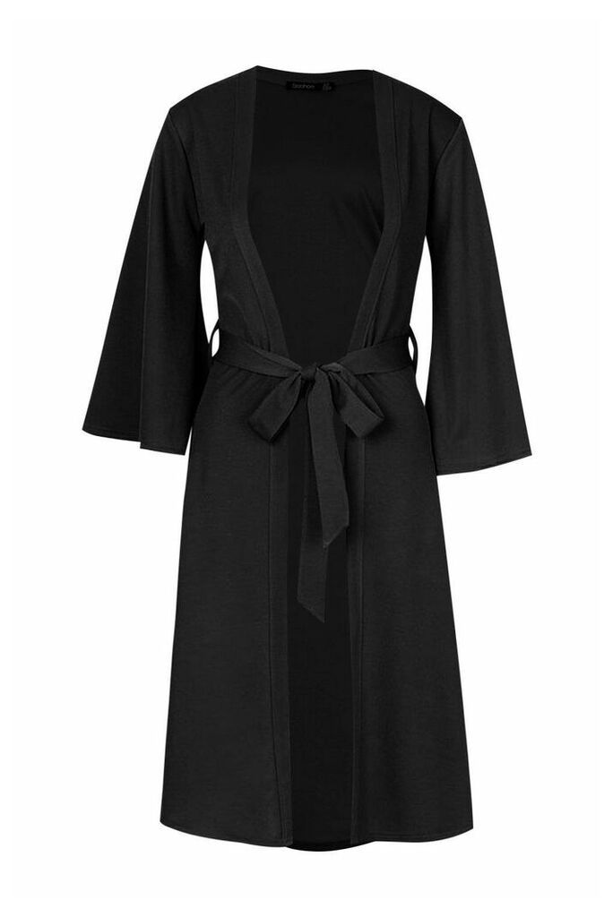 Womens Belted Duster Coat - black - 10, Black