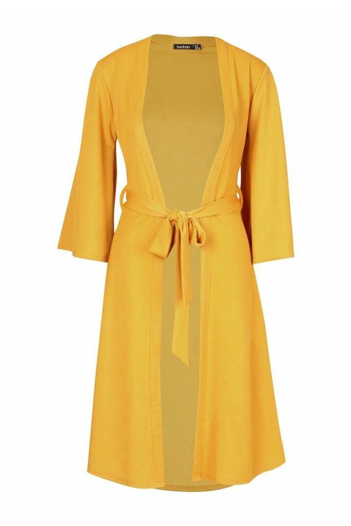 Womens Belted Duster Coat - yellow - 12, Yellow