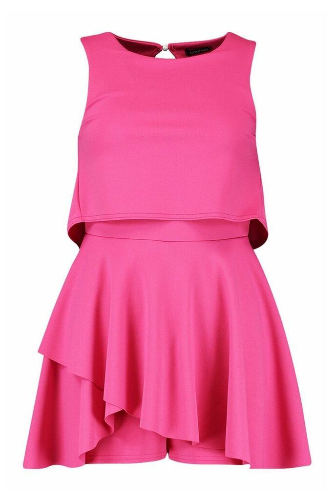Womens Double Layer Playsuit Dress - Pink - 14, Pink