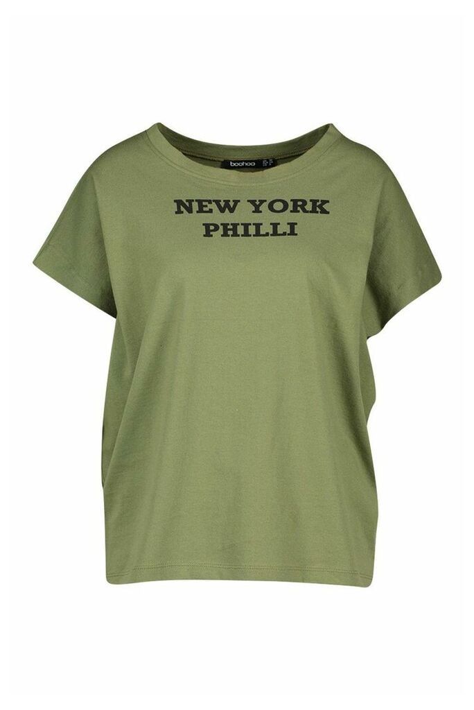 Womens Slogan Graphic Print Philli T-Shirt - green - S, Green