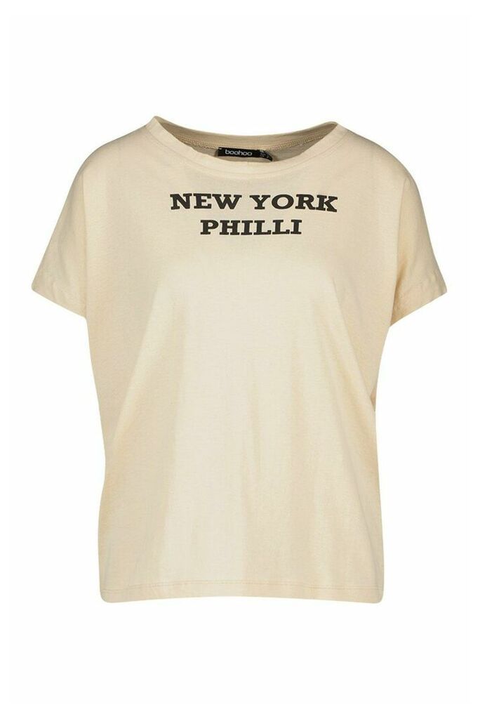 Womens Slogan Graphic Print Philli T-Shirt - beige - S, Beige