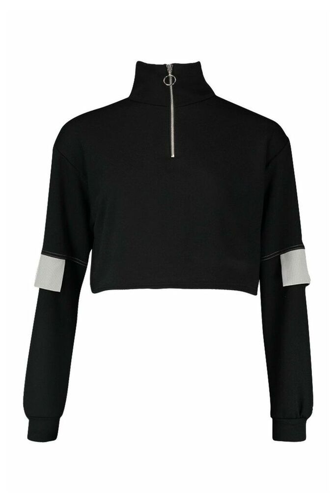 Womens Half Zip Colour Block Sweatshirt - black - L, Black