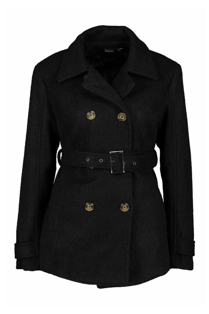 Womens Double Breasted Wool Look Coat - black - 10, Black