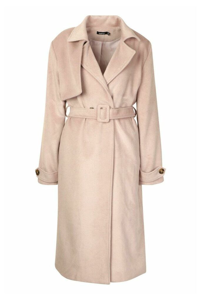 Womens Brushed Wool Look Trench Coat - Pink - 12, Pink
