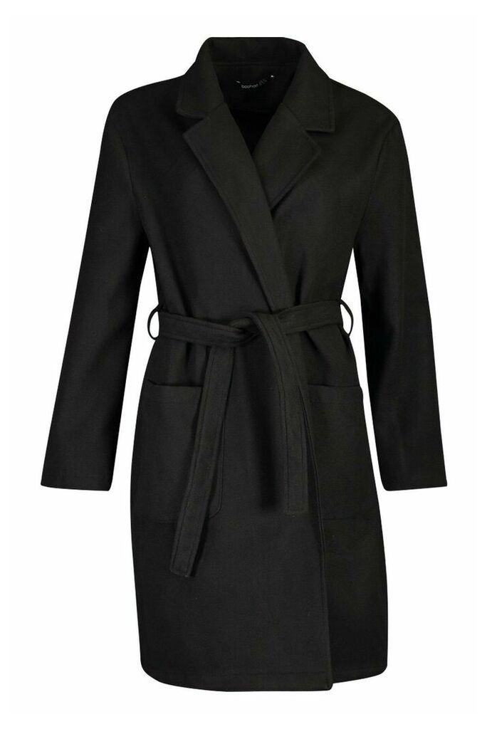 Womens Plus Heavy Wool Look Wrap Duster Coat - black - 20, Black