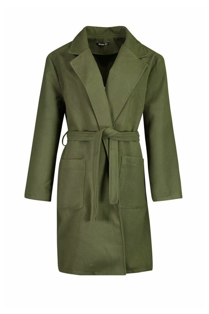 Womens Plus Heavy Wool Look Wrap Duster Coat - green - 20, Green