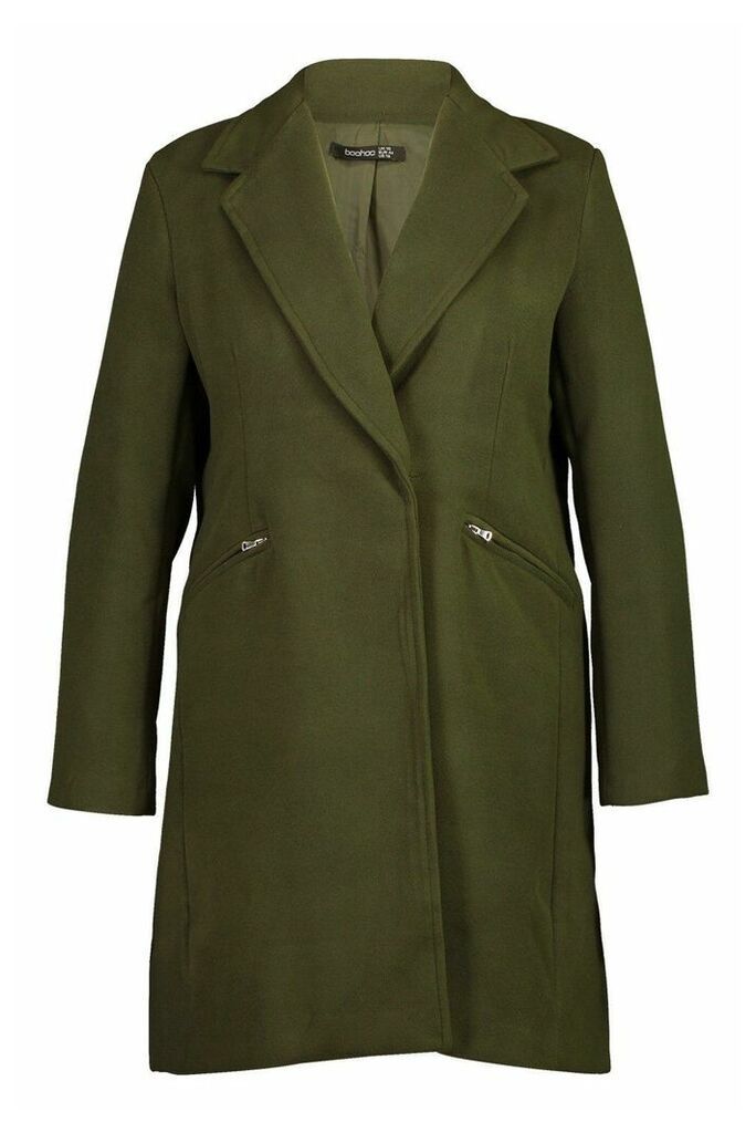 Womens Plus Zip Front Oversized Wool Look Coat - green - 18, Green