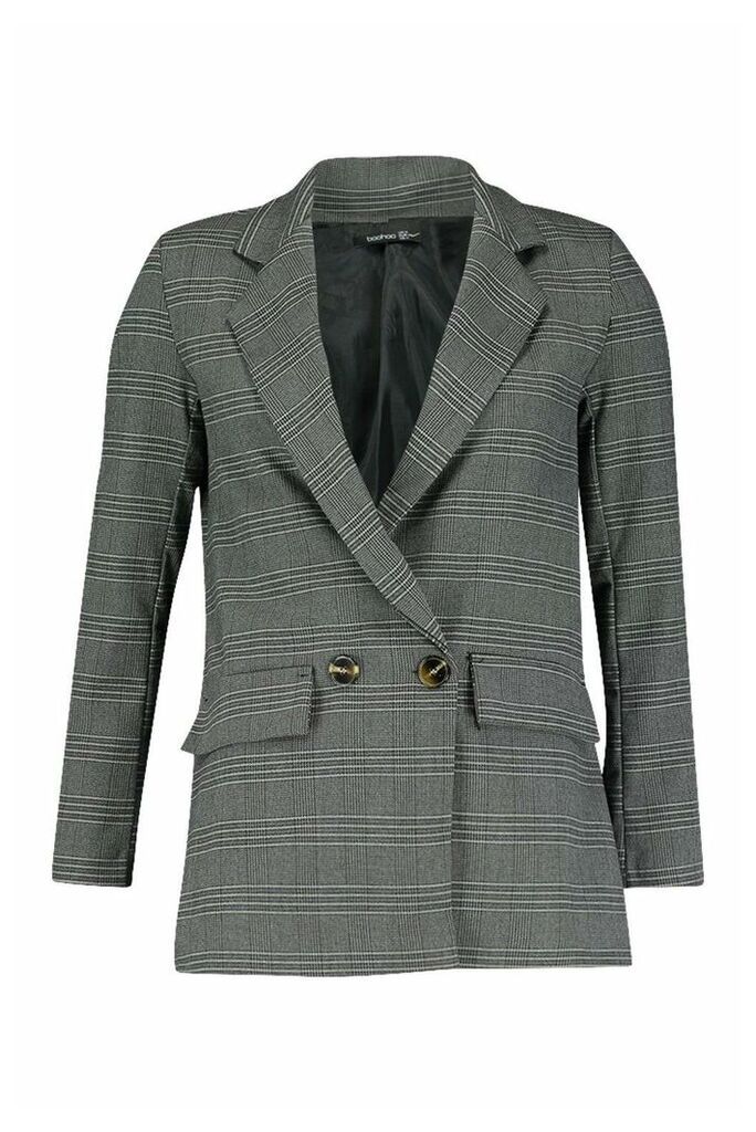Womens Double Breasted Check Blazer - grey - 12, Grey