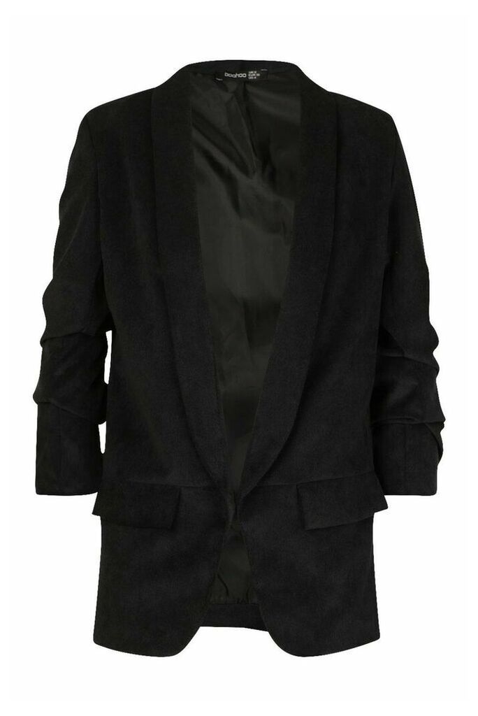 Womens Ruched Sleeve Cord Blazer - black - 12, Black