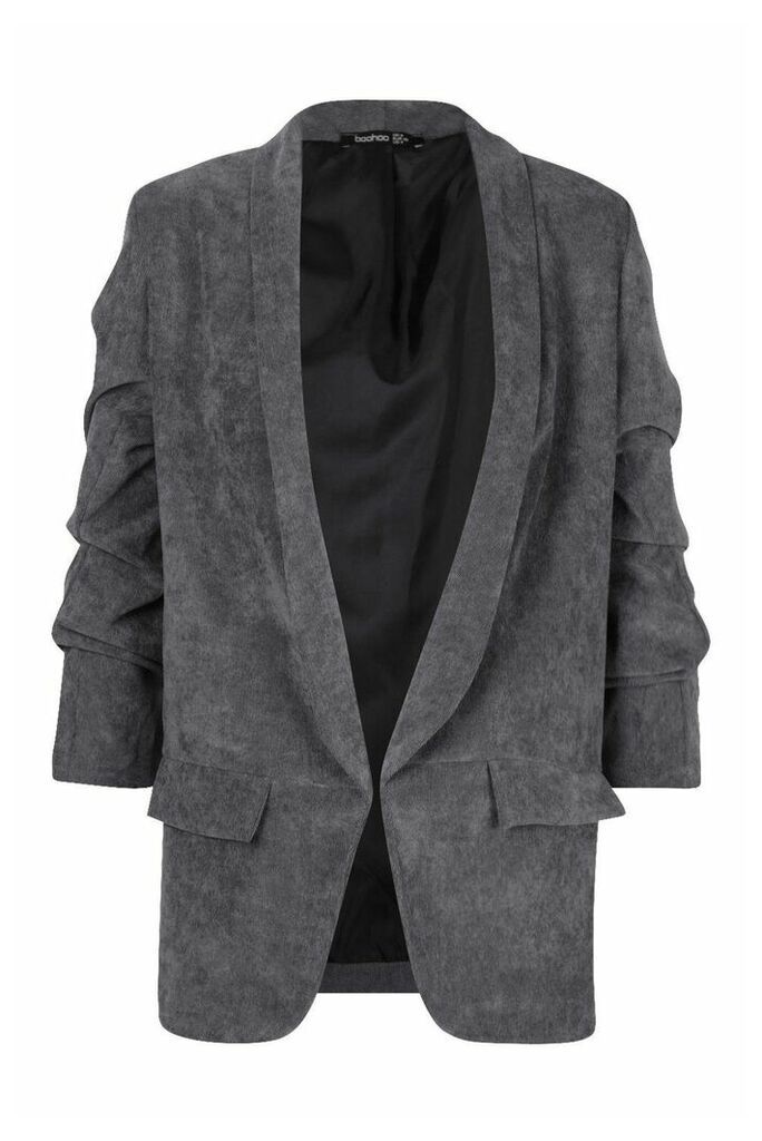 Womens Ruched Sleeve Cord Blazer - grey - 12, Grey