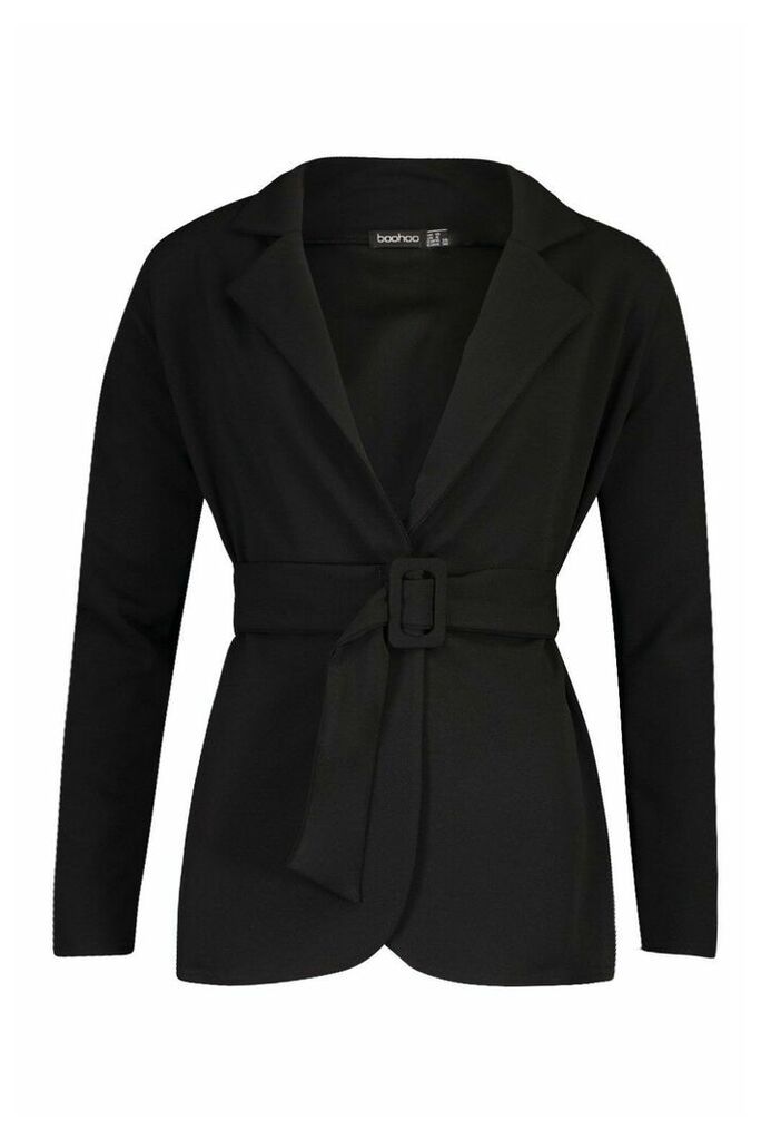 Womens Self Fabric Belt Tailored Blazer - black - 12, Black