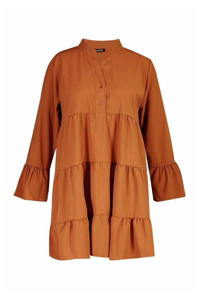 Womens Plus Tiered Longsleeve Smco Dress - orange - 16, Orange