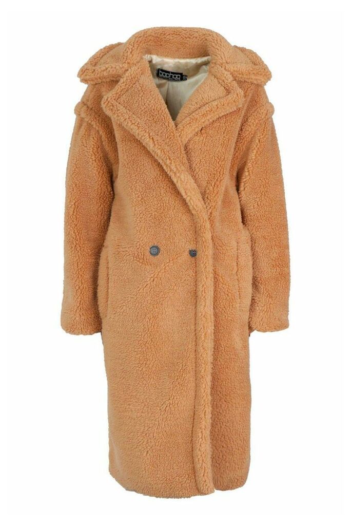 Womens Oversized Teddy Faux Fur Coat - Beige - M, Beige