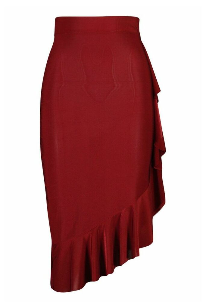 Womens Tall Slinky Frill Hem Midi Skirt - red - 14, Red