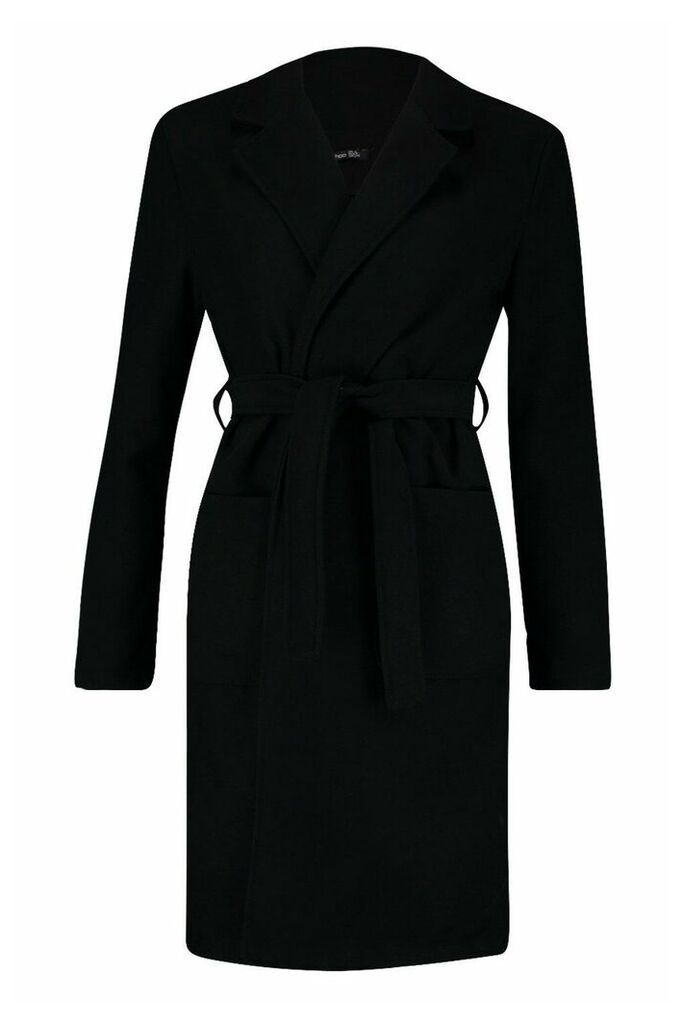 Womens Tall Belted Wool Look Coat - Black - 12, Black