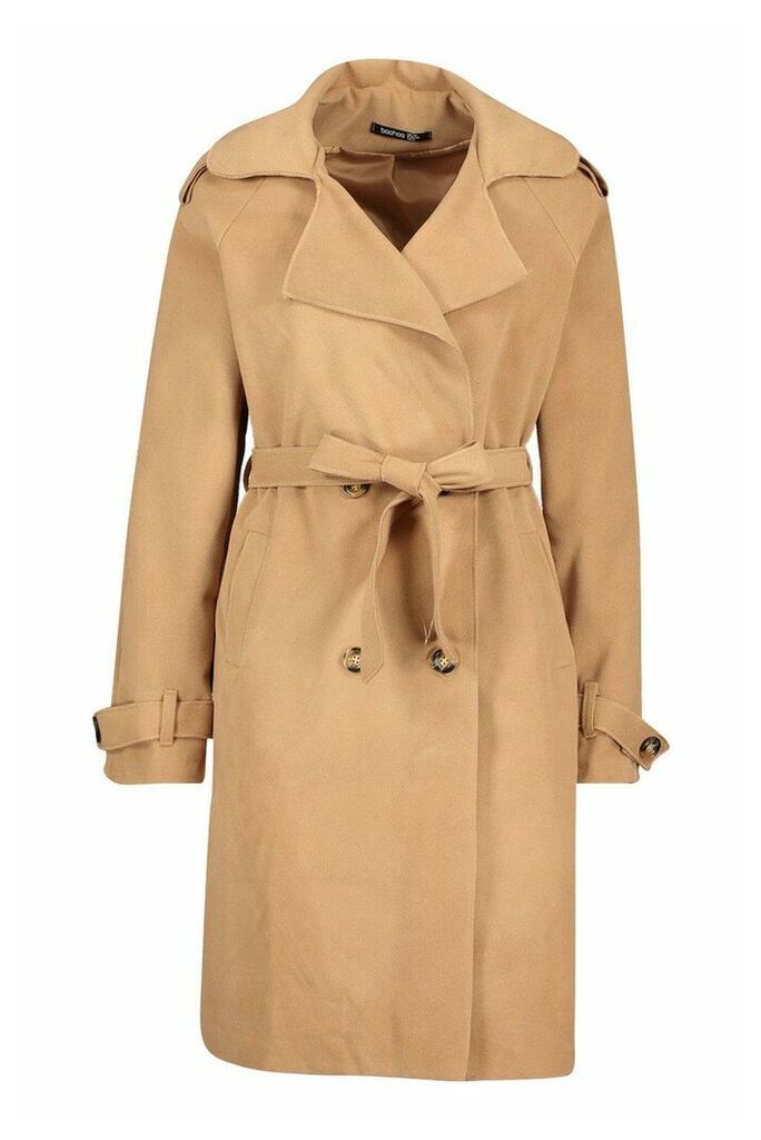 Womens Tall Military Double Breasted Wool Look Coat - Beige - 14, Beige