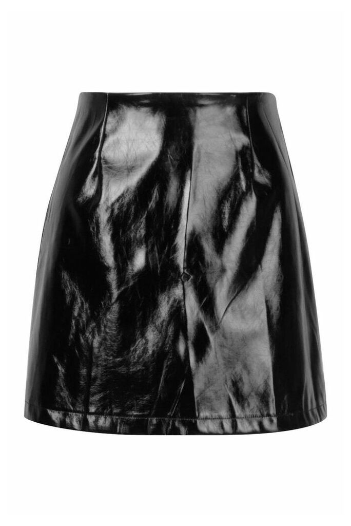 Womens Vinyl A Line Mini Skirt - black - 10, Black