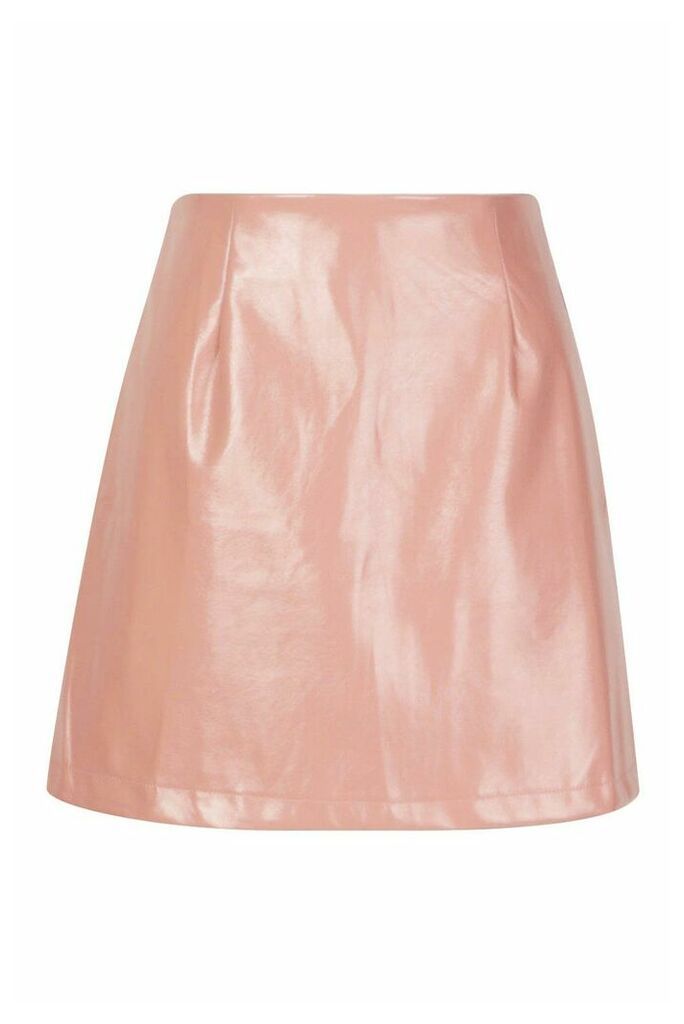 Womens Vinyl A Line Mini Skirt - pink - 16, Pink