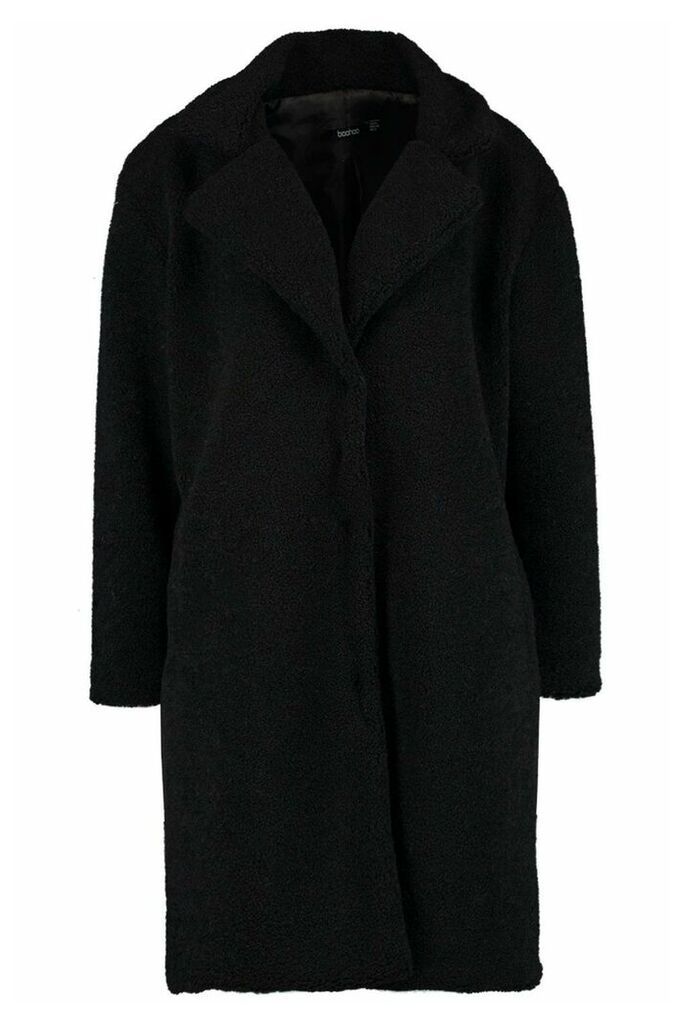 Womens Teddy Faux Fur Coat - Black - 8, Black
