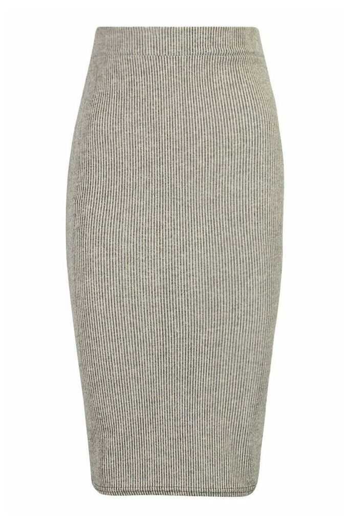 Womens Soft Brushed Rib Midi Skirt - grey - 16, Grey