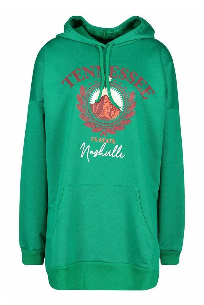 Womens Tennesse Graphic Hooded Sweatshirt Dress - green - 12, Green