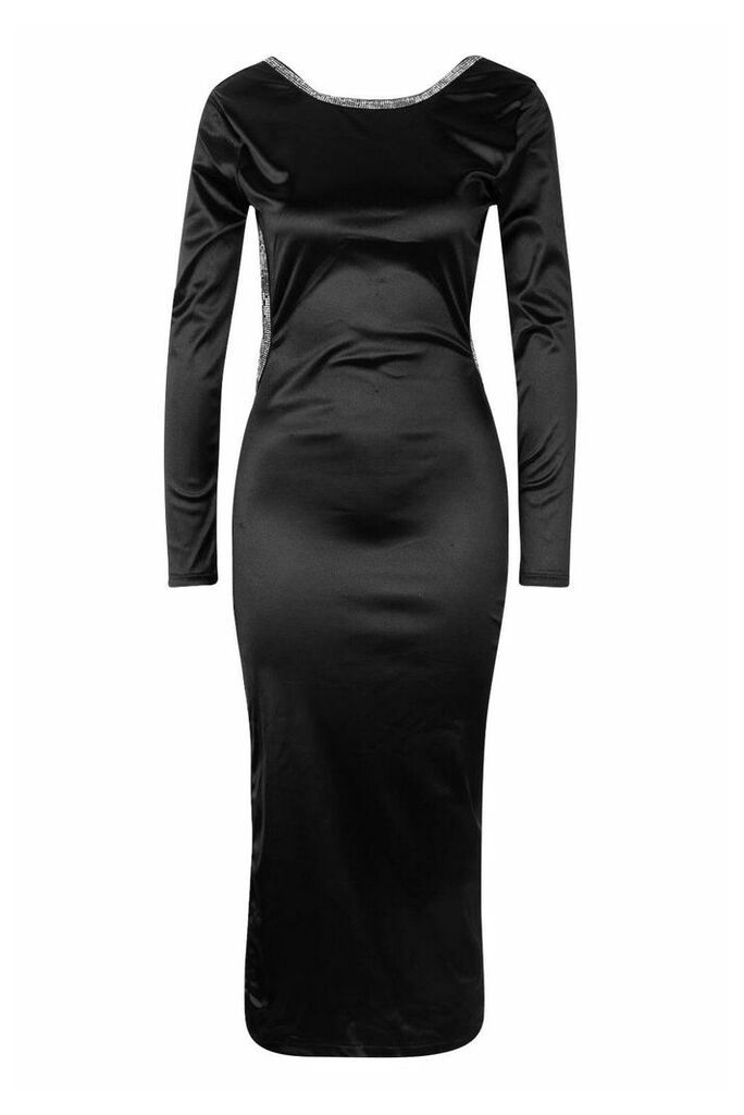 Womens Diamonte Low Back Midaxi Dress - Black - 12, Black