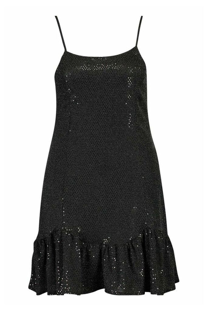 Womens Plus Drop Hem All Over Sequin Mini Dress - black - 20, Black